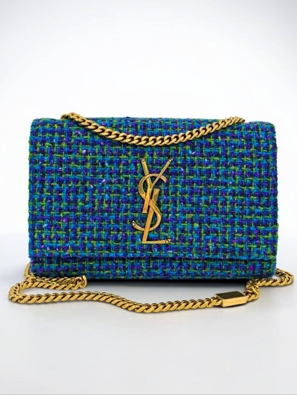 Saint Laurent Kate Small Chain Bag in Blue tweed Crossbody Bag